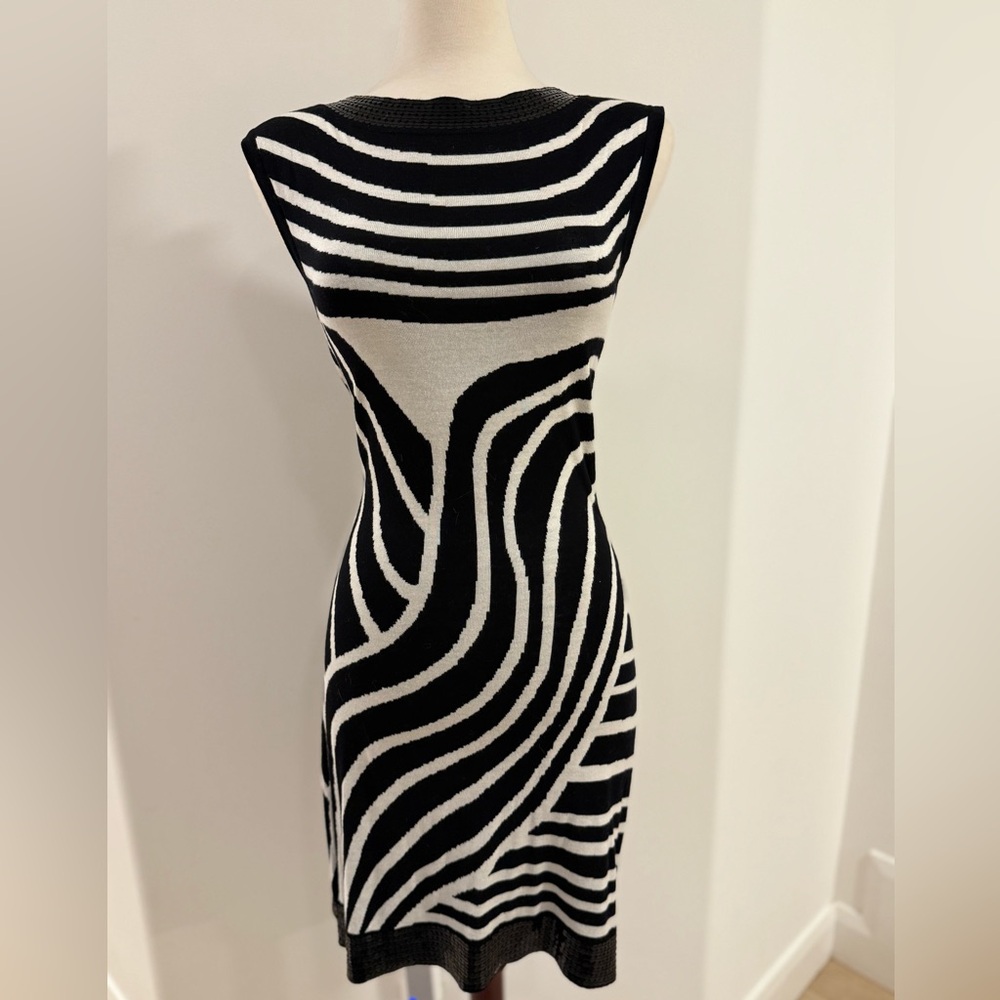 INC International Concepts Black and White Wave Pattern Midi Dress